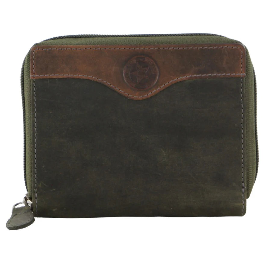 Billy The Kid Mens Olive Leather Wallet with Zip